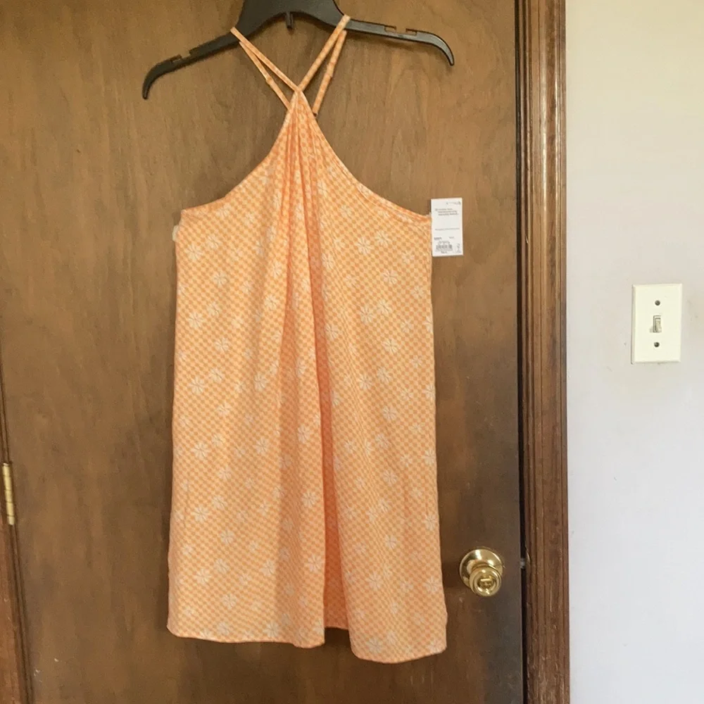 3/$24 So Halter neck swing mini dress orange check w floral print XXL jrs - Picture 9 of 16